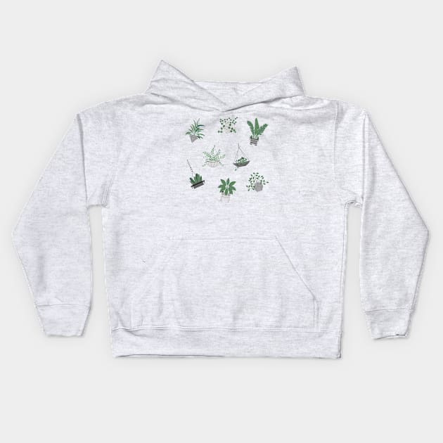 Cute Green and Black and White Plant Drawing Kids Hoodie by A.P.